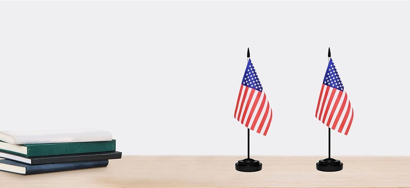 tibijoy USA Flags American Desk Flag Set Small Mini US Table Office Flag with 13" Black Pole, Black Base and Spear Top,Miniature American Deluxe Desktop Flag, Home Decoration, Office Decoration, Festival Celebrations(12 Pack ) - Image 5